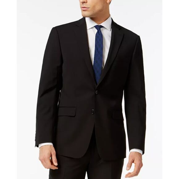 Calvin Klein Men's Black Wool Infinite Malbin Slim-Fit Suit Blazer Size 38R - Picture 1 of 7